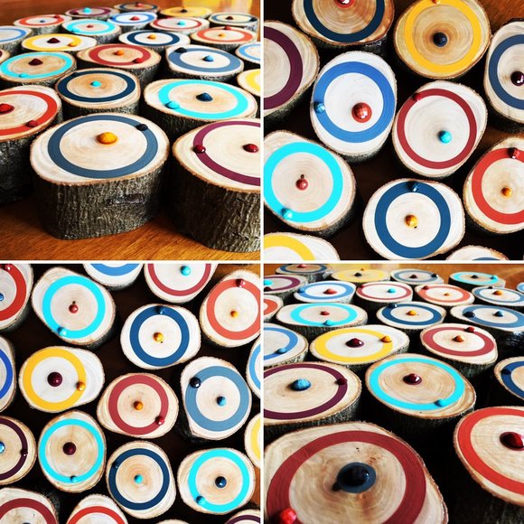 Painted Tree Ring Wood Slice Abstract Wall Art W/ Bling Gift, Minimalist, Fine - Picture 1 of 15